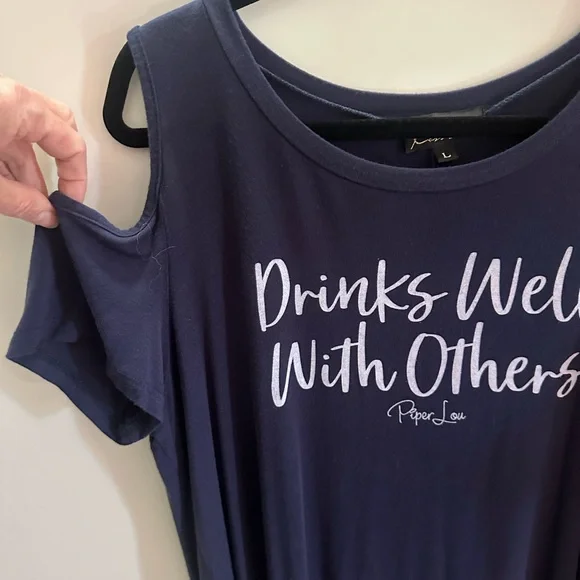 Navy cold-shoulder Top - Picture 2 of 3